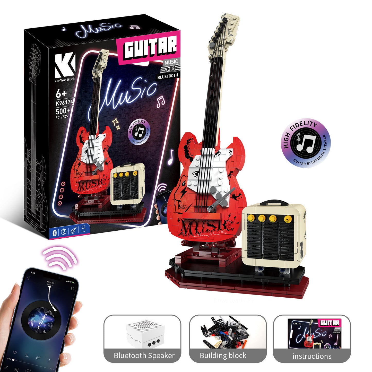 Connectable Bluetooth Guitar Building Blocks with Audio