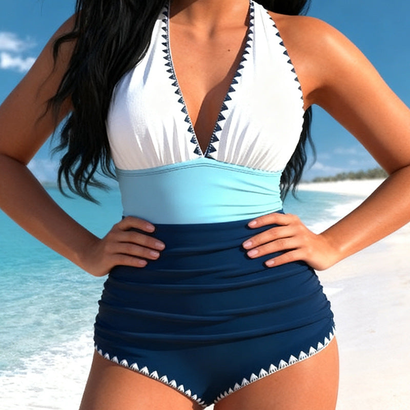 Conservative Floral Print One-Piece Swimsuit