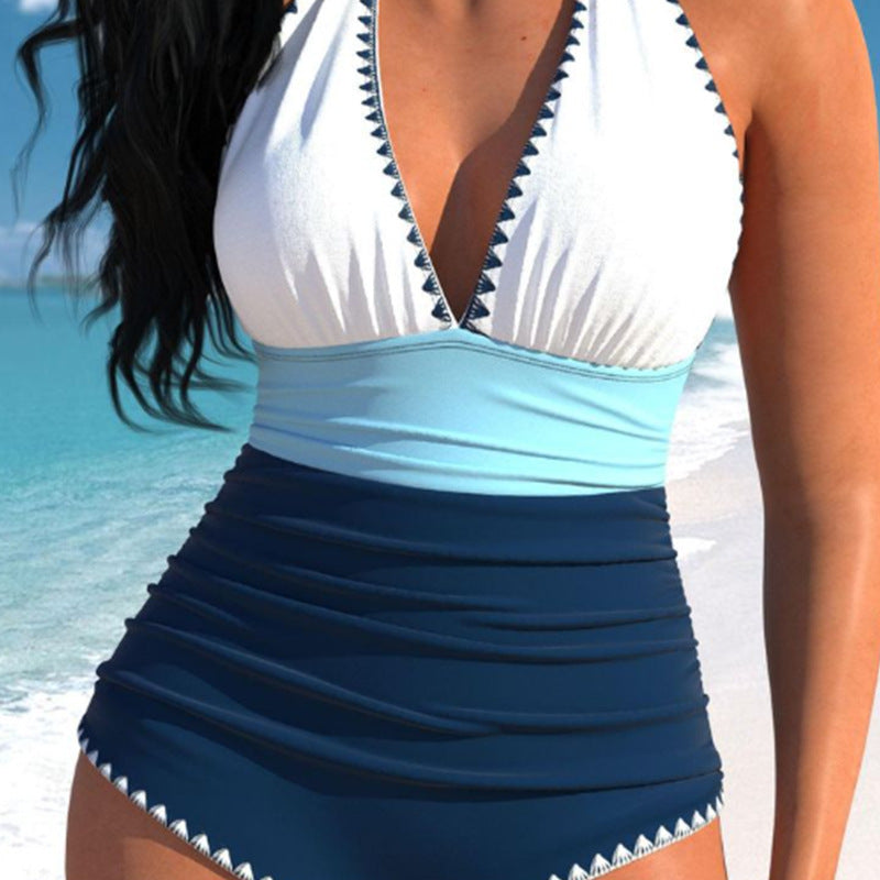 Conservative Floral Print One-Piece Swimsuit
