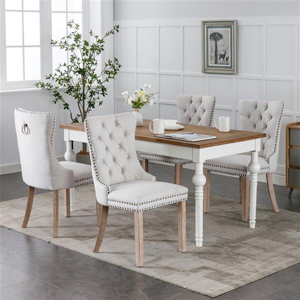 Contemporary solid wood linen upholstered dining chair