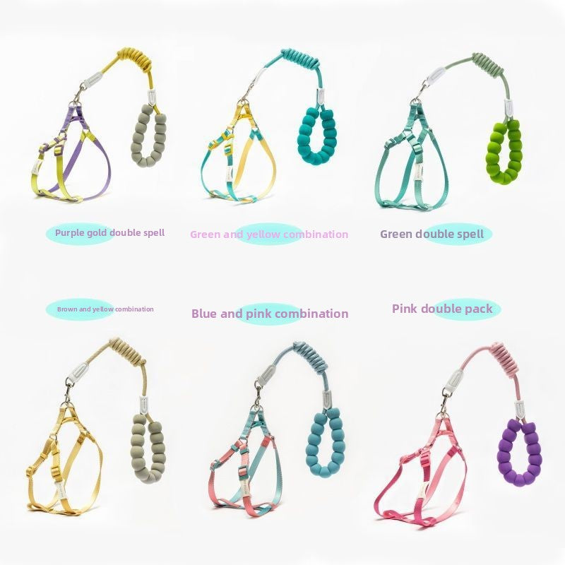Contrast Color Candy Dog ​​Leash Small and Medium-Sized Dog Vest-Style Harness Anti-Breakaway Dog ​​Leash Large Dog Adjustable