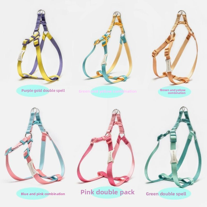 Contrast Color Candy Dog ​​Leash Small and Medium-Sized Dog Vest-Style Harness Anti-Breakaway Dog ​​Leash Large Dog Adjustable