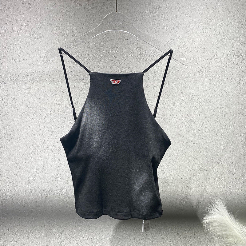 Contrast color fitted halter top