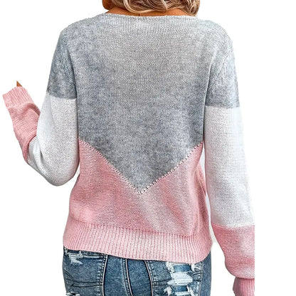 Contrast Color Hollow Knit Sweater Women's Loose Fit Long Sleeve Top