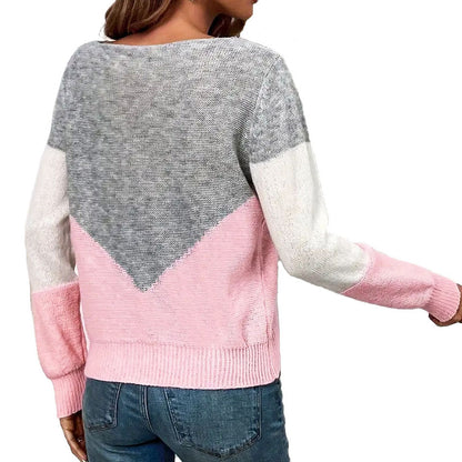 Contrast Color Hollow Knit Sweater Women's Loose Fit Long Sleeve Top