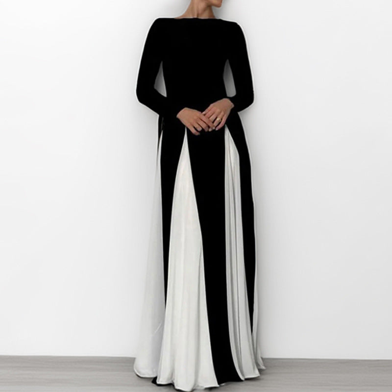 Contrast Color Long Sleeve Elegant Dress