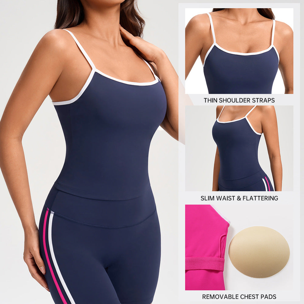 Contrast Color Sports Camisole with Chest Pads