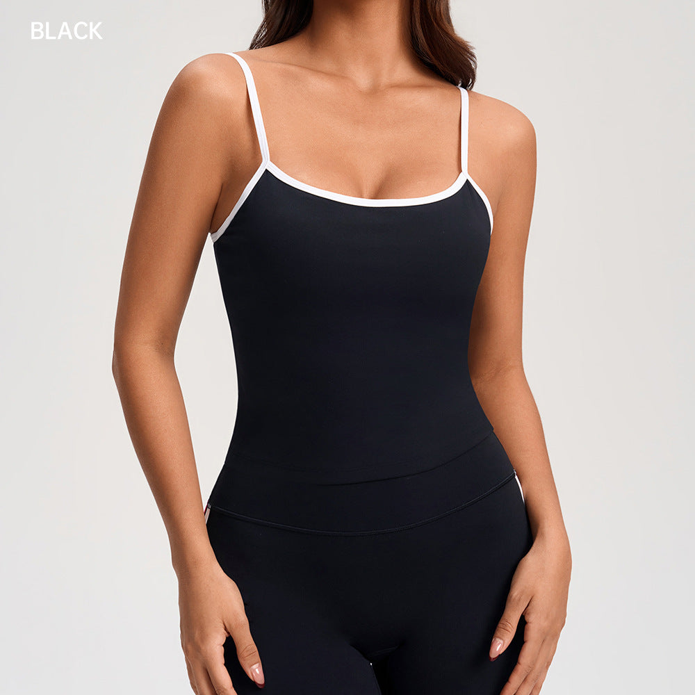 Contrast Color Sports Camisole with Chest Pads