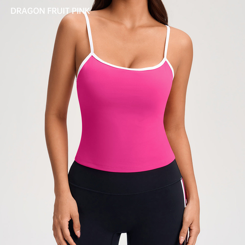 Contrast Color Sports Camisole with Chest Pads