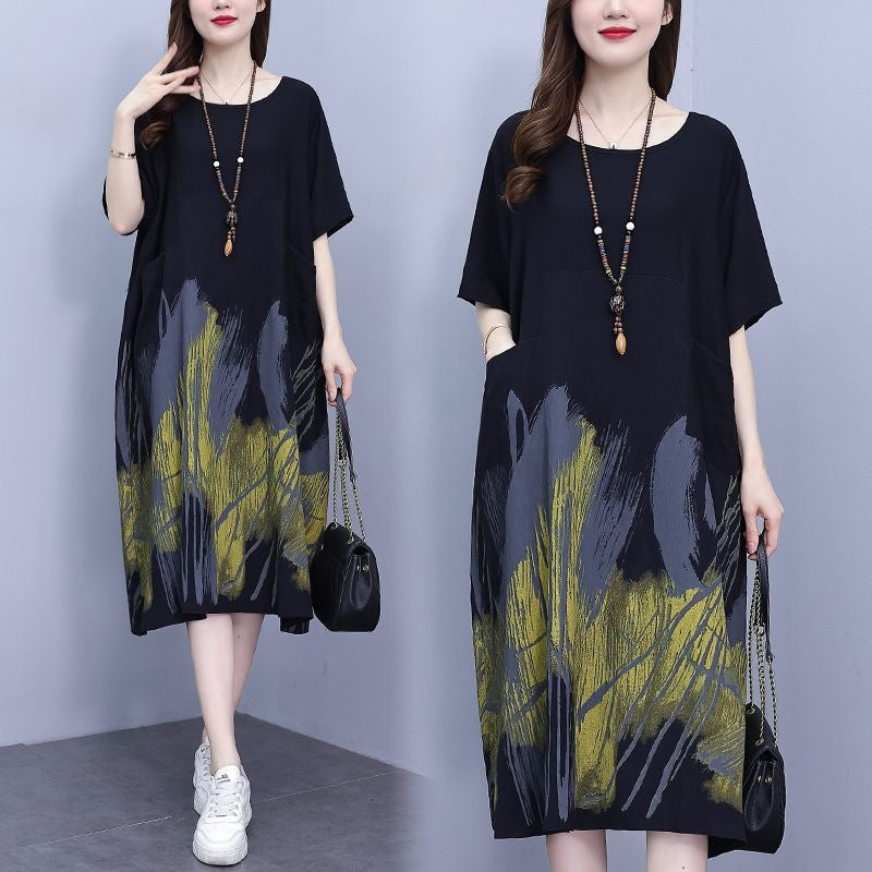 Contrasting Color Design Casual Loose Mid-Length Skirt