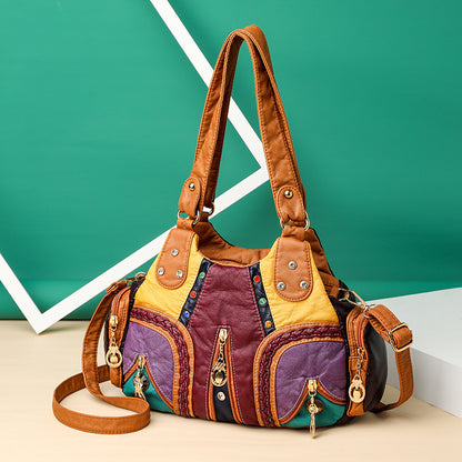 Contrasting color patch shoulder bag