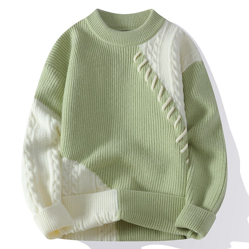 Contrasting color round-neck sweater