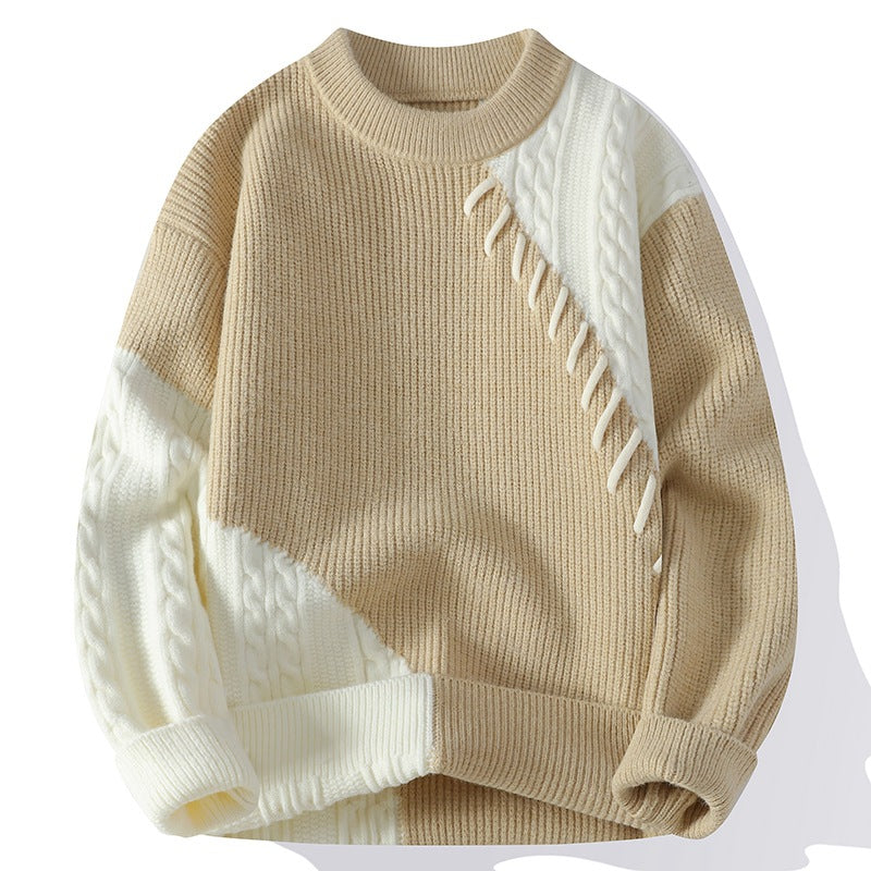 Contrasting color round-neck sweater