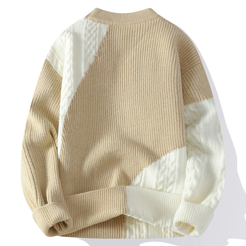 Contrasting color round-neck sweater