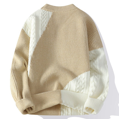 Contrasting color round-neck sweater