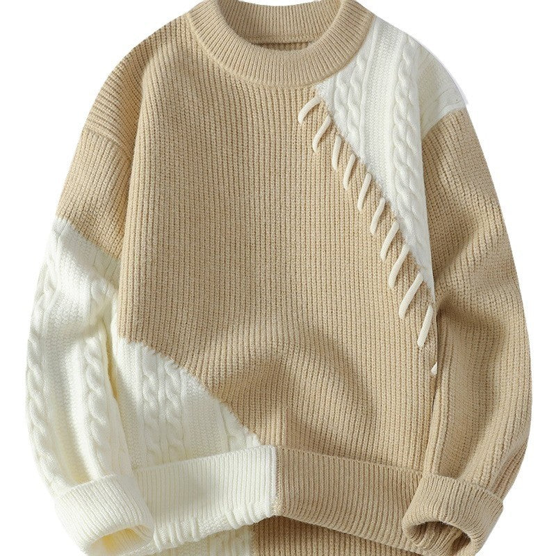 Contrasting color round-neck sweater