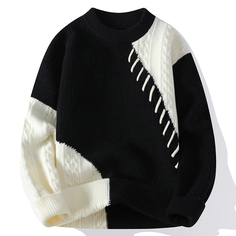 Contrasting color round-neck sweater