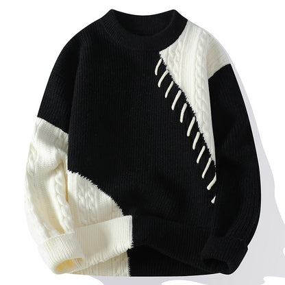 Contrasting color round-neck sweater