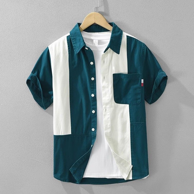 Contrasting Color Short-Sleeved Shirt