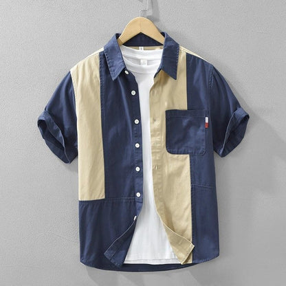 Contrasting Color Short-Sleeved Shirt