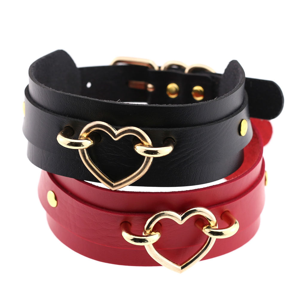 Cool Heart Peach Heart Double Layer Pu Leather Collar