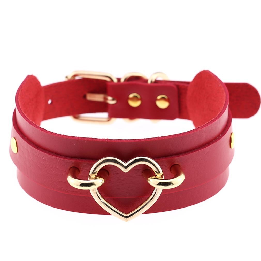 Cool Heart Peach Heart Double Layer Pu Leather Collar