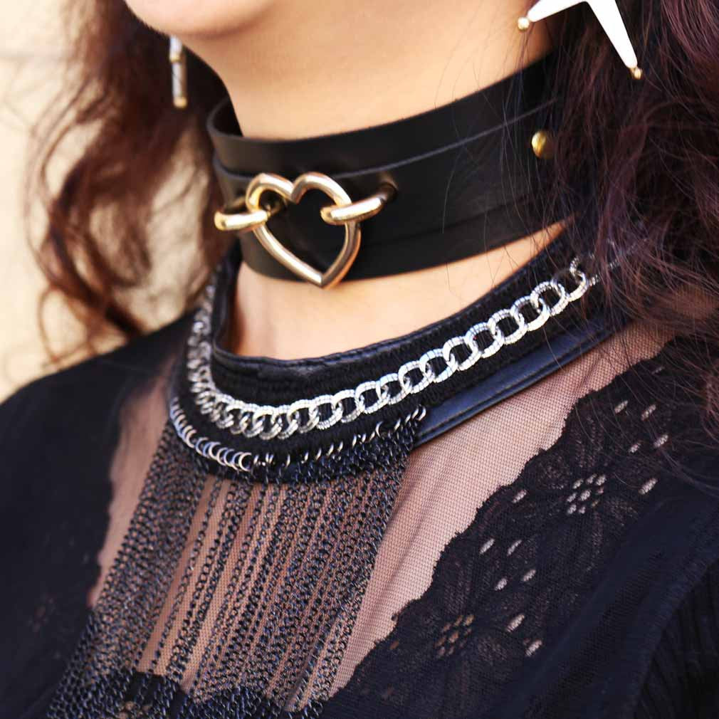 Cool Heart Peach Heart Double Layer Pu Leather Collar