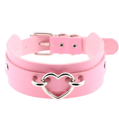 Cool Heart Peach Heart Double Layer Pu Leather Collar