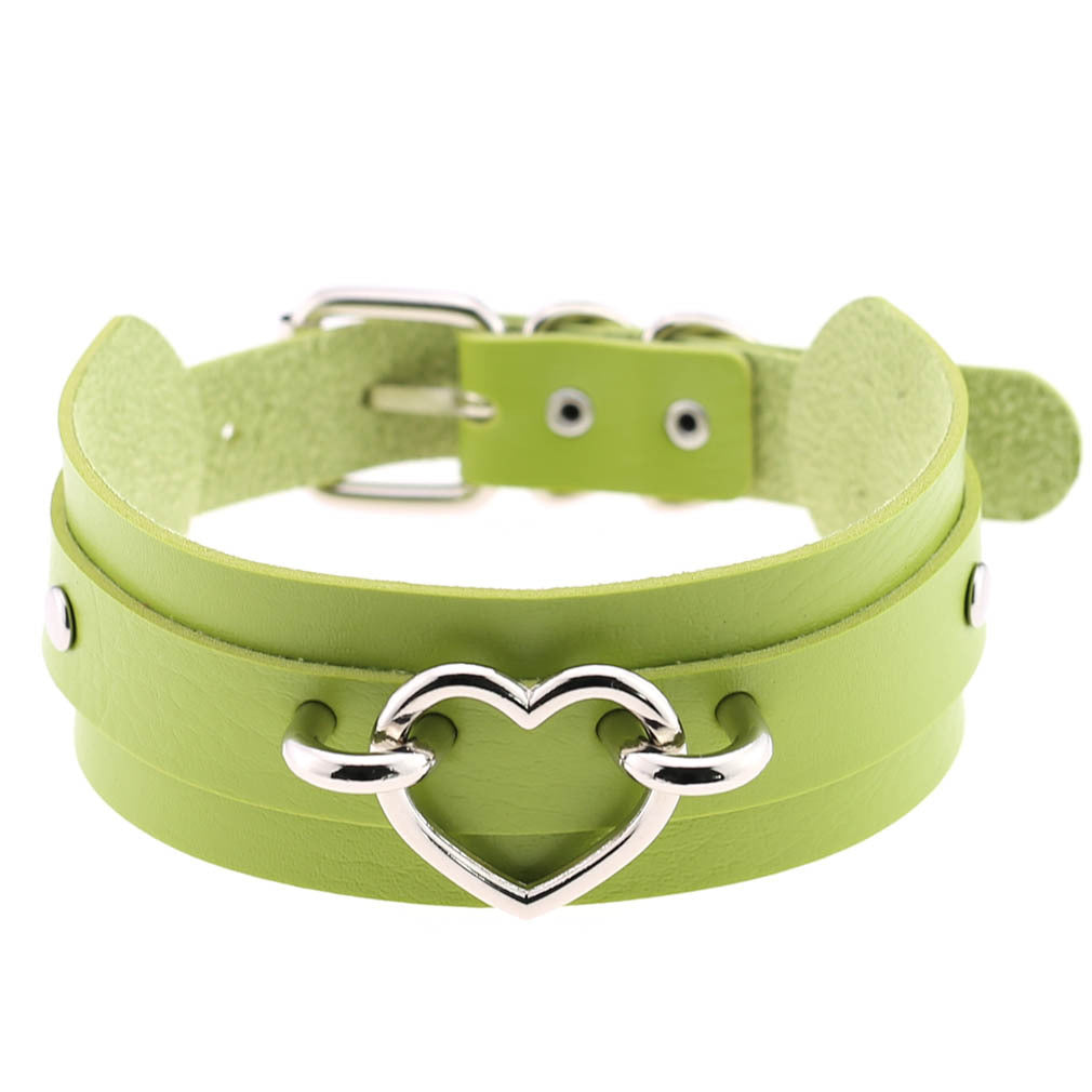 Cool Heart Peach Heart Double Layer Pu Leather Collar