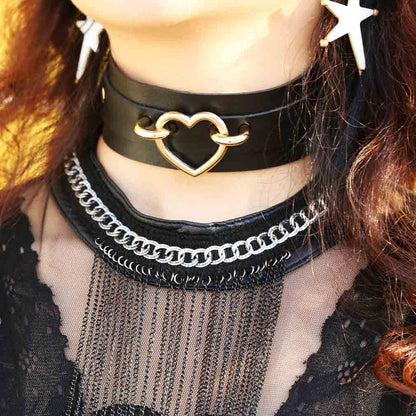 Cool Heart Peach Heart Double Layer Pu Leather Collar