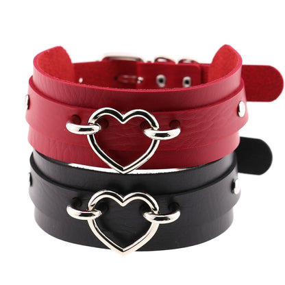Cool Heart Peach Heart Double Layer Pu Leather Collar