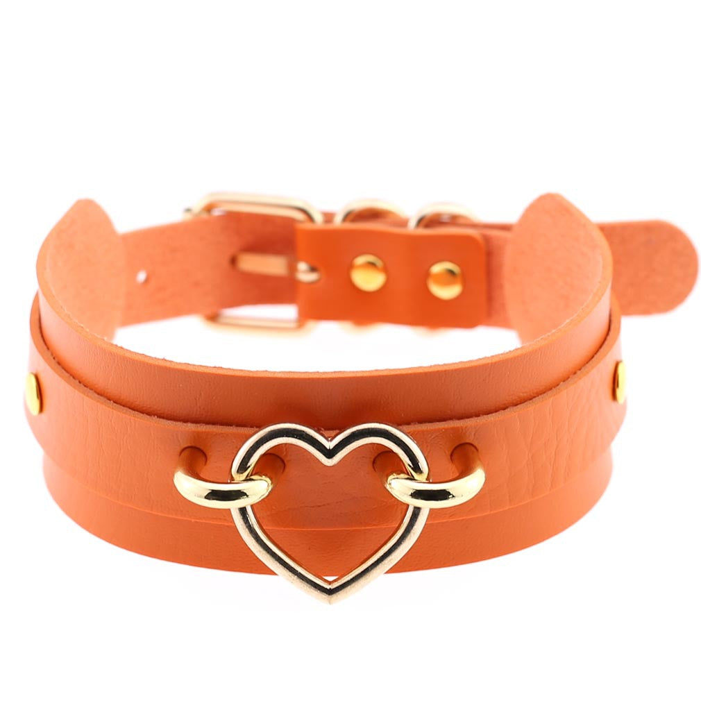 Cool Heart Peach Heart Double Layer Pu Leather Collar