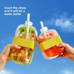 White curling pot 800ml with straw + tie