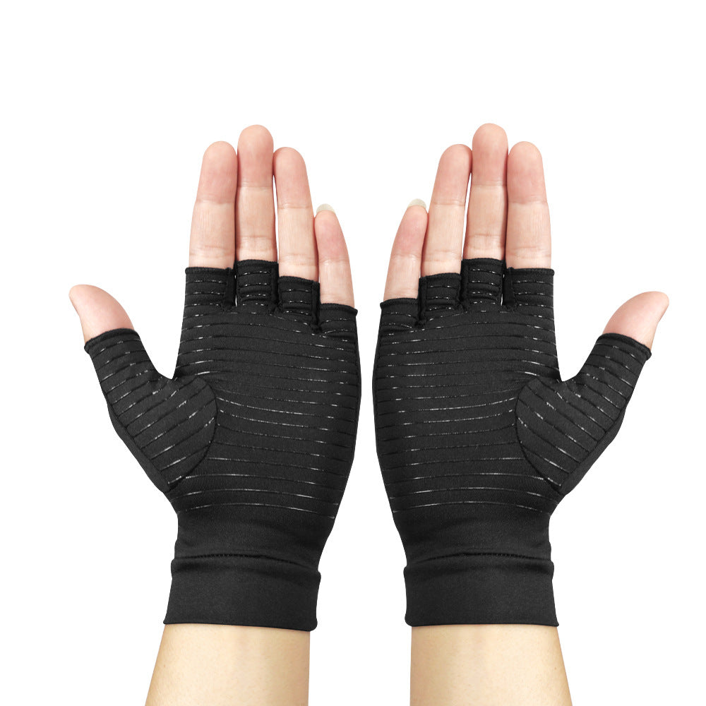 Copper Fiber Compression Gloves Half Finger Sports Training Non Slip