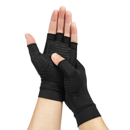 Copper Fiber Compression Gloves Half Finger Sports Training Non Slip