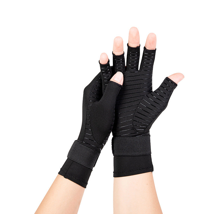 copper fiber pressure gloves half finger men's and women's straps sports fitness cycling non-slip cycling care gloves