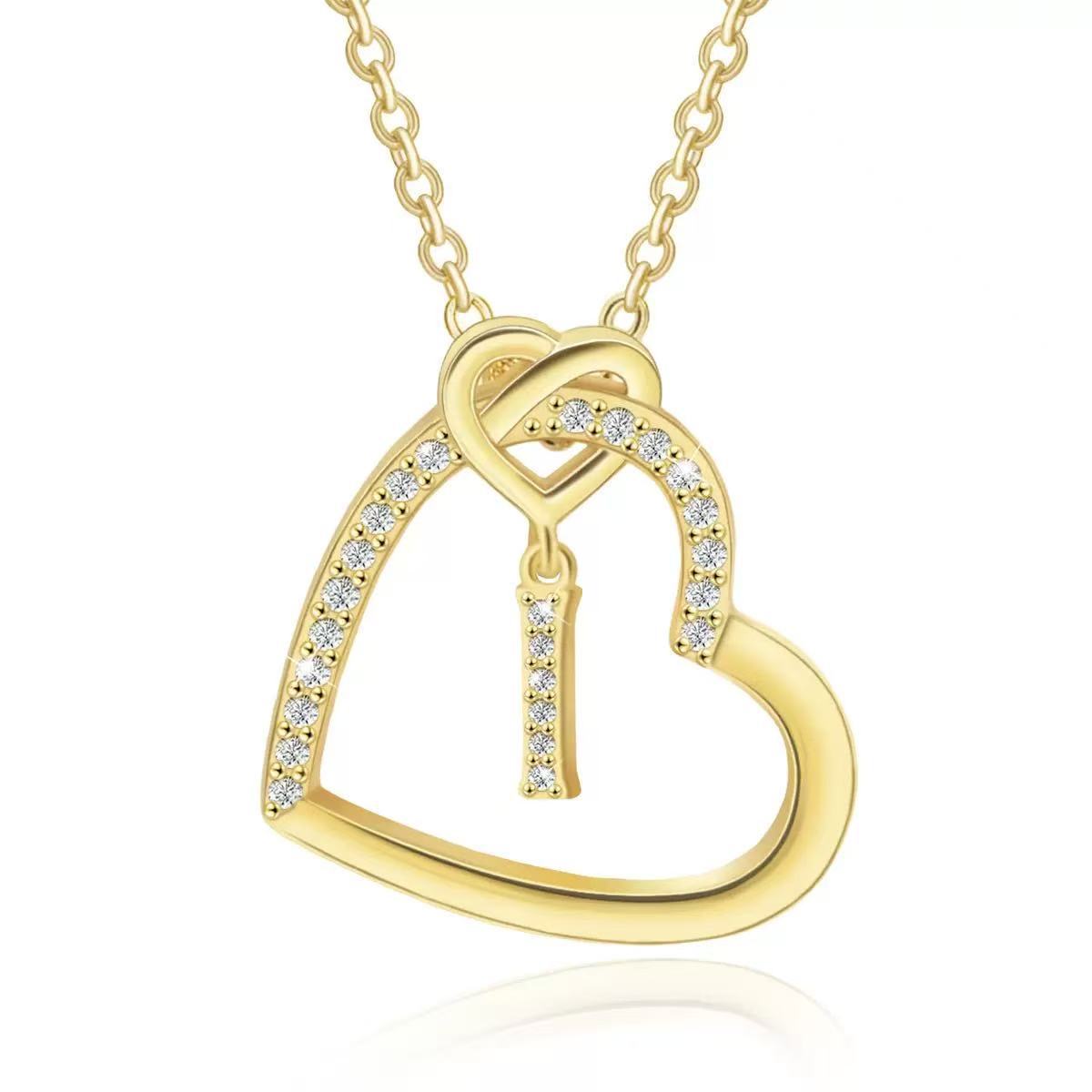 Copper Zircon Letter Pendant Necklace