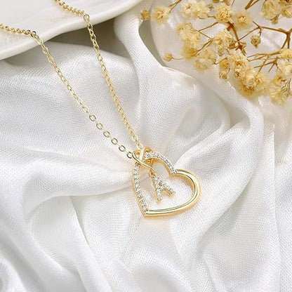 Copper Zircon Letter Pendant Necklace