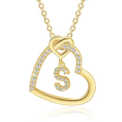 Copper Zircon Letter Pendant Necklace