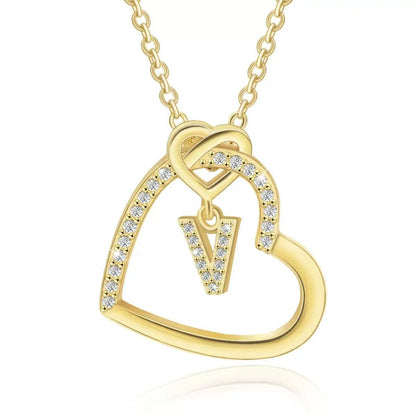 Copper Zircon Letter Pendant Necklace