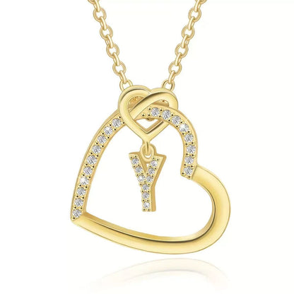 Copper Zircon Letter Pendant Necklace
