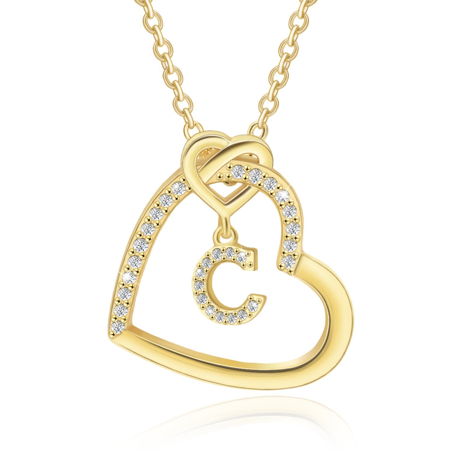 Copper Zircon Letter Pendant Necklace
