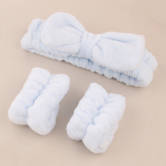 Coral Fleece Absorbent Headband and Wristband Set
