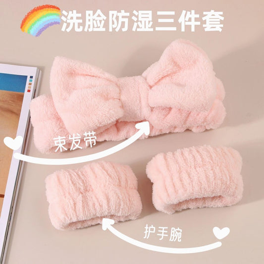 Coral Fleece Absorbent Headband and Wristband Set
