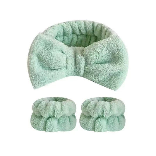 Coral Fleece Absorbent Headband and Wristband Set