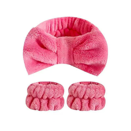 Coral Fleece Absorbent Headband and Wristband Set