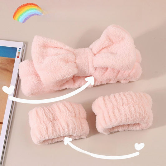 Coral Fleece Absorbent Headband and Wristband Set