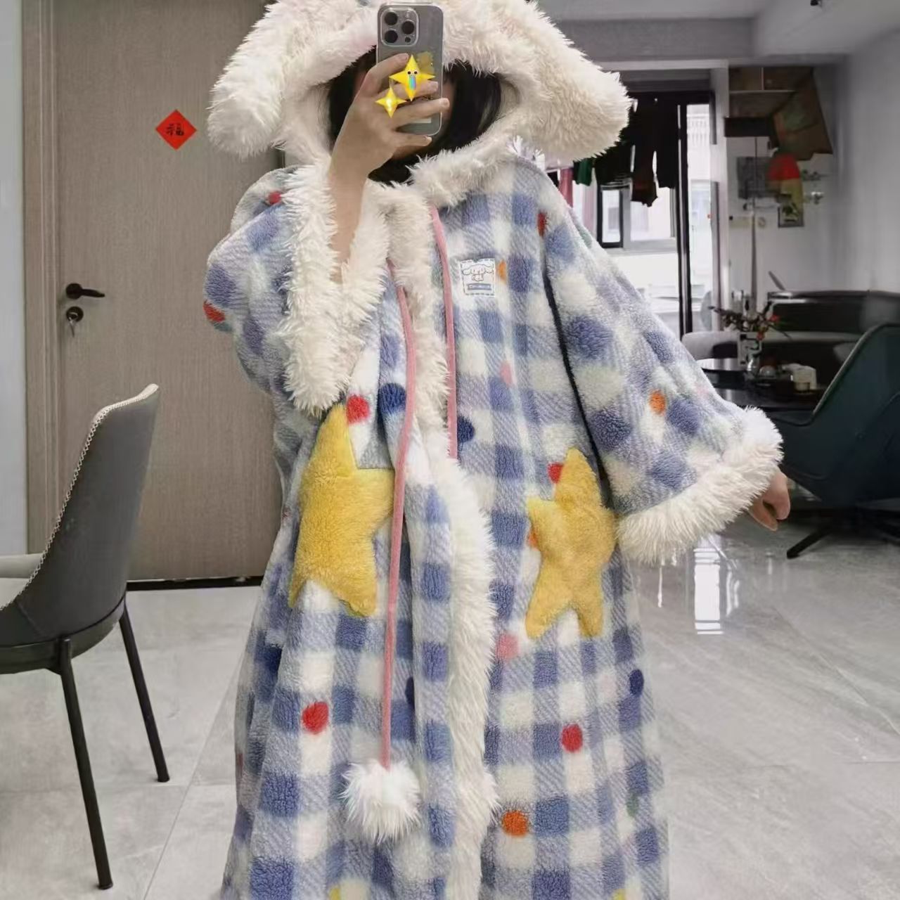 Coral Fleece Hooded Pajamas Nightgown Home Wear