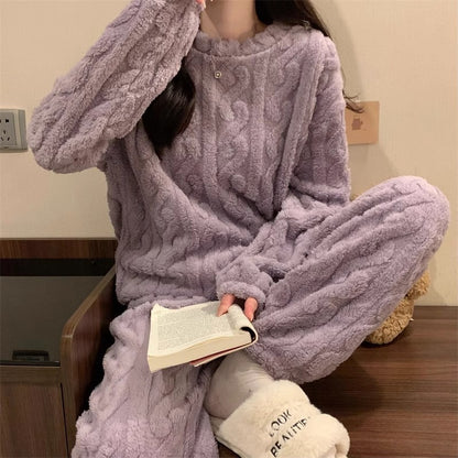 Coral Fleece Jacquard Pajama Set