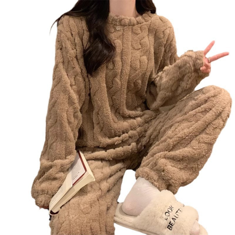 Coral Fleece Jacquard Pajama Set